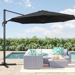 11 ft. Aluminum Cantilever Patio Umbrella Outdoor Offset Hanging 360° Rotation in Black