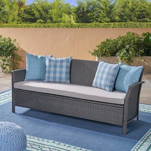 3-Seater PE Wicker Outdoor Garden Patio Furniture Coucht Sofa with Grey Cushions, Suitable for Patio, Garden, Backyard