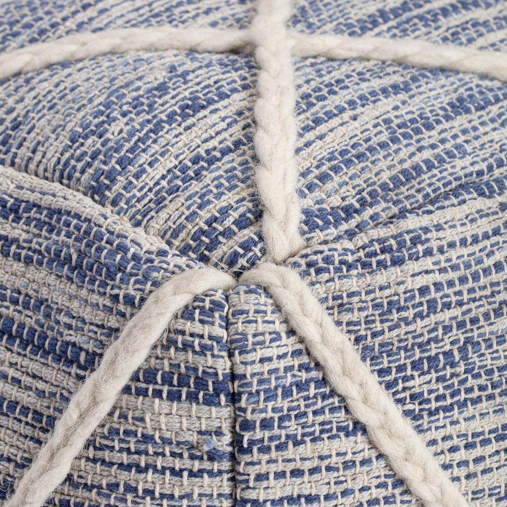 Kirkwood Lake 22" Blue & Ivory Square Pouf Ottoman