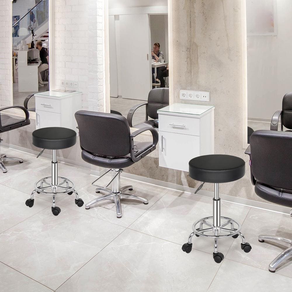 Black Adjustable Swivel Bar Stool with Chrome Base