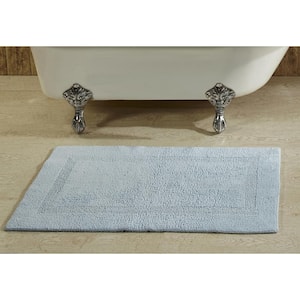 Lux Collection Blue 21 in. x 34 in. 100% Cotton Reversible Race Track Pattern Bath Rug