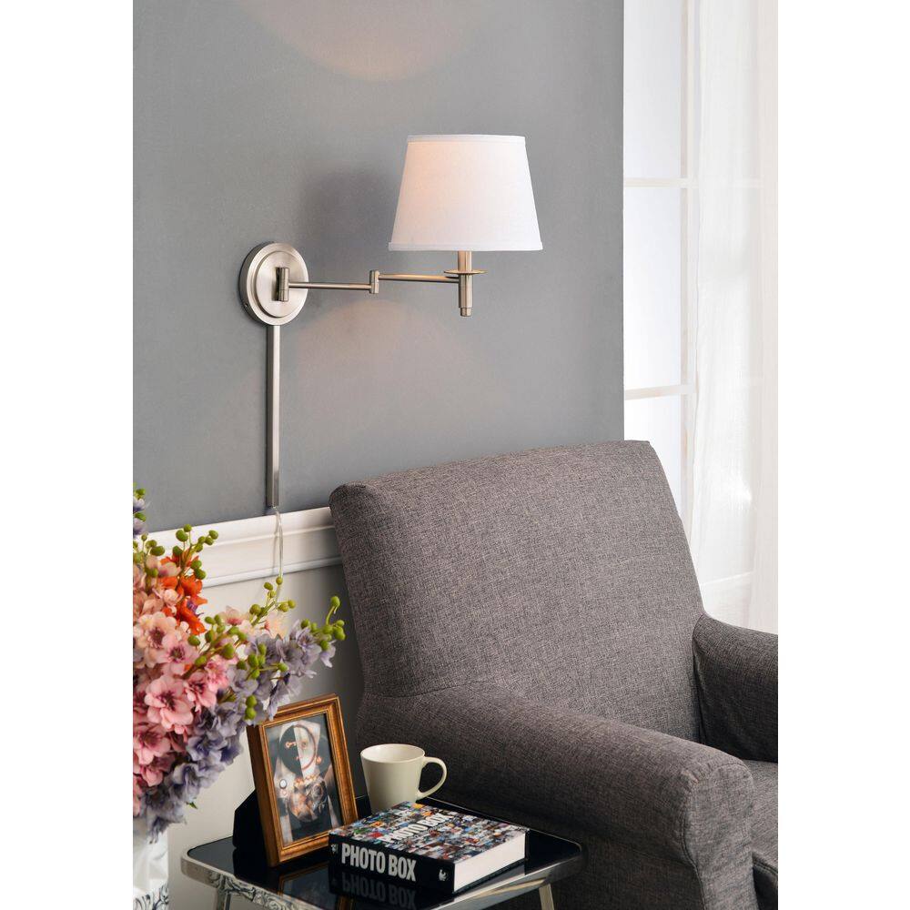 Sheppard 11'' Brushed Steel Swing Arm Wall Lamp with White Shade