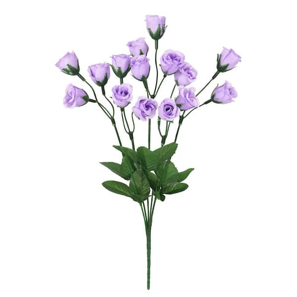 14 in. Lavender Purple Artificial Mini Rose Bud Flower Stem Bush Bouquet (Set of 12)