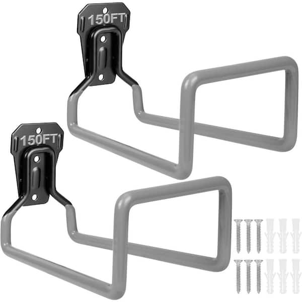 2-pieces Metal Garden Hose Holder-Heavy Duty Hose Hanger Wall Mounted Water Hose Holder for Outside Yard-Gray