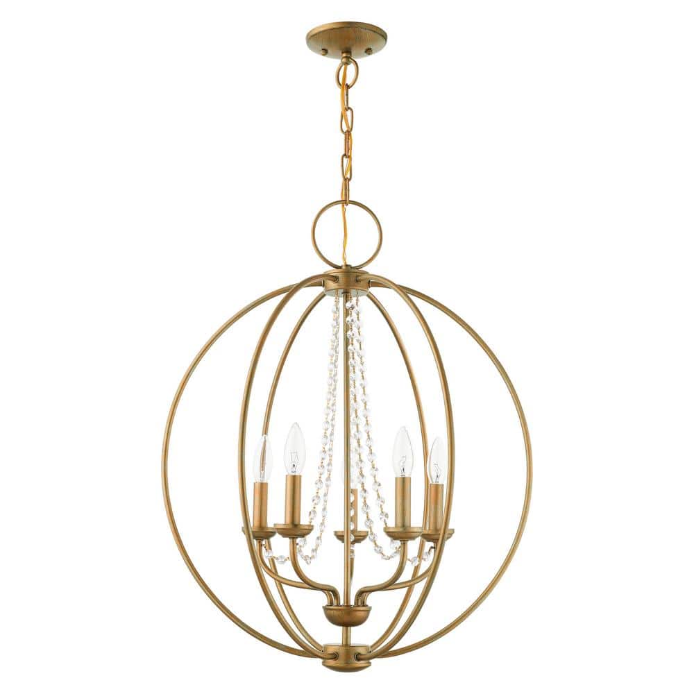 Antique Gold Leaf Crystal 5-Light Globe Chandelier