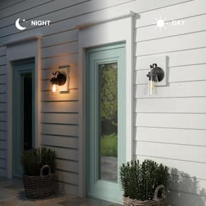 Antique Silver Bell Porch Outdoor Wall Lantern Sconce with Clear Glass Shade, Industrial Bathroom Vanity Light (2-pack)