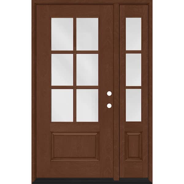 Steves & Sons Regency 51 in. x 80 in. 3/4-6 Lite Clear Glass LH Chestnut Stain Mahogany Fiberglass Prehung Front Door w/12in.SL