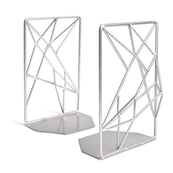 Unbranded 3"D x 4.5"W x 7"H Heavy Duty Silver Geometric Metal Bookends,Rustic Retro Shelf Decor - High End Designer Unique Piece