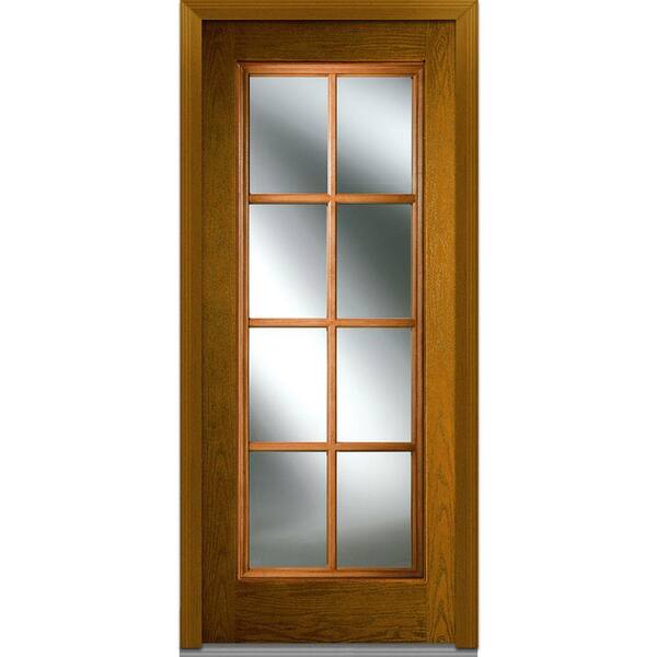 MMI Door 32 in. x 80 in. Simulated Divided Lites Left-Hand Inswing Full Lite Clear Stained Fiberglass Oak Prehung Front Door