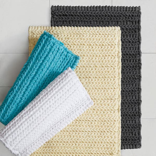 Madison Park Lasso 100% Cotton Chenille Chain Woven Stitch Bathroom Rug -  Non Slip - Absorbent, Quick Dry Bath Mat