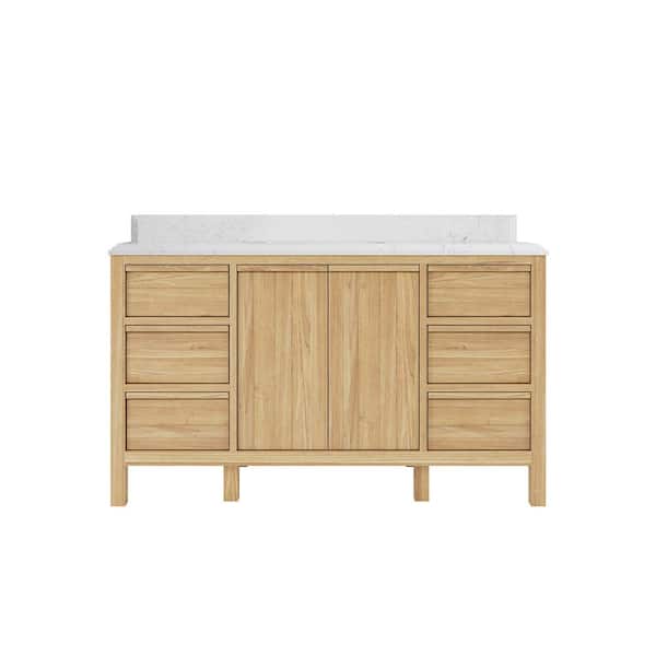 Willow Collections Elizabeth 60 in. W x 22 in. D x 36 in. H Single Sink Bath Vanity in Natural with Cove Edge Empira Quartz Top
