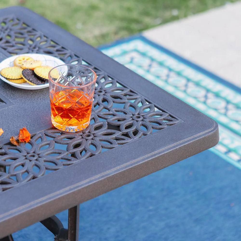 Brown Cast Aluminum Square Outdoor Bistro Table with Umbrella Hole