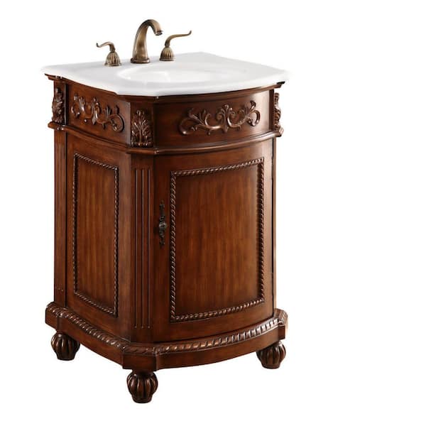 Unbranded Simply Living 24 in. W x 22 in. D x 36 in. H Bath Vanity in Teak with Ivory White Engineered Marble