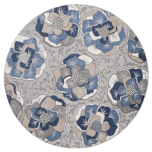 Ava Gray 8 ft. Round Modern Floral Indoor/Outdoor Area Rug