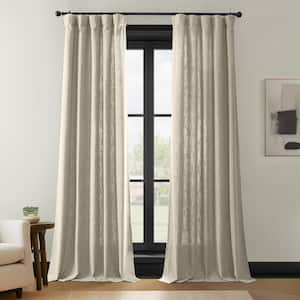 Light Beige Simply Faux Linen Solid 50 in. W x 120 in. L Rod Pocket Light Filtering Curtain Pair (Set of 2)