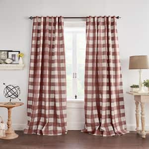 Grainger Red Buffalo Check Poly-Linen 52 in. W x 95 in. L Blackout Single Panel Rod Pocket/Back Tab Curtain