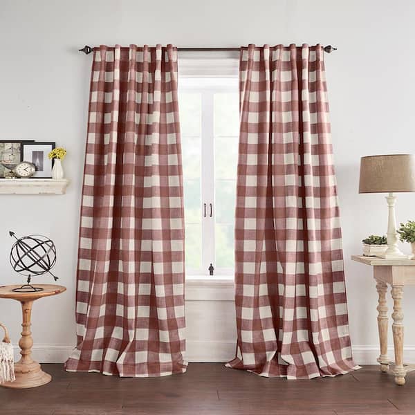 Elrene Grainger Red Buffalo Check Poly-Linen 52 in. W x 95 in. L Blackout Single Panel Rod Pocket/Back Tab Curtain
