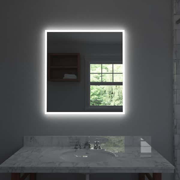 ARPELLA Lucent 34 in. x 36 in. Frameless Wall Mounted LED Vanity Mirror with Color Changer, Dimmer and Defogger