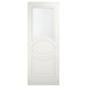 7012 18 in. x 80 in. No Bore Solid MDF 1/2 Lite Frosted Glass White Finished Pine Wood Interior Door Slab