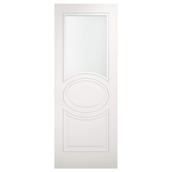 7012 28 in. x 84 in. No Bore Solid 1/2 Lite Frosted Glass White Finished Pine MDF Interior Door Slab