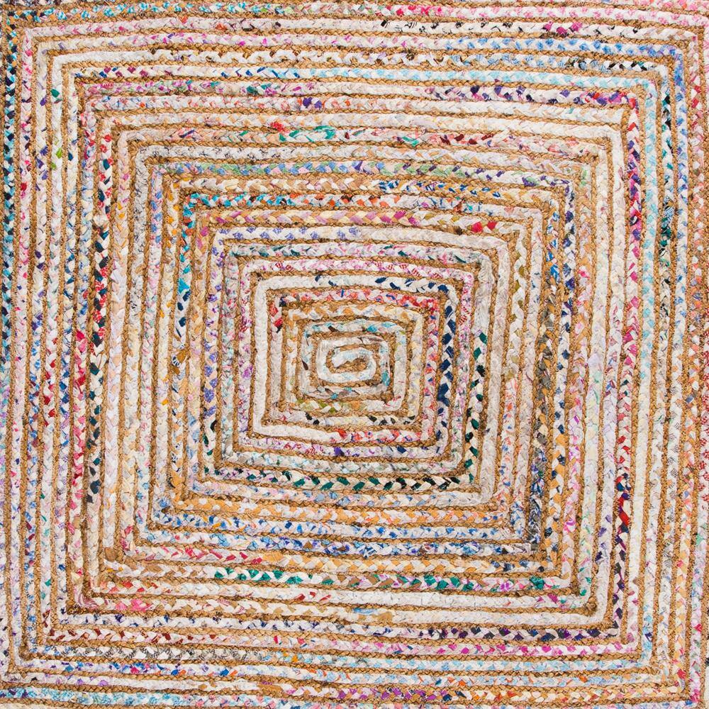 Handmade Beige and Multicolor Cotton Square Area Rug