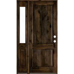 50 in. x 96 in. Rustic knotty alder 2-Panel Sidelite Left-Hand/Inswing Clear Glass Black Stain Wood Prehung Front Door