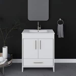 Pacific 30 in. x 18 in. D Bath Vanity in White with Ceramic Vanity Top in White with White Basin