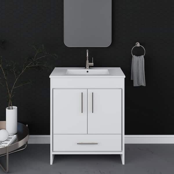 VOLPA USA AMERICAN CRAFTED VANITIES Pacific 30 in. x 18 in. D Bath Vanity in White with Ceramic Vanity Top in White with White Basin