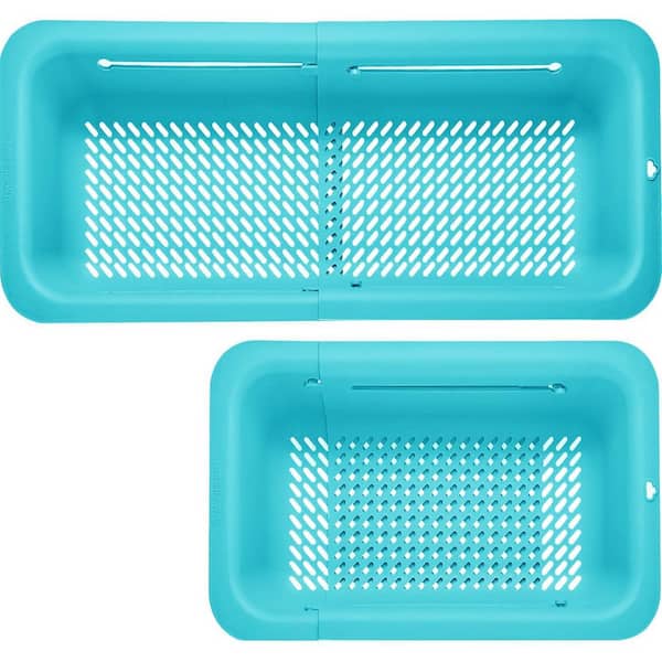 Collapsible Over the Sink Colander, Expandable with 7 Preset Positions, BPA-Free Plastic Strainer Basket in Blue