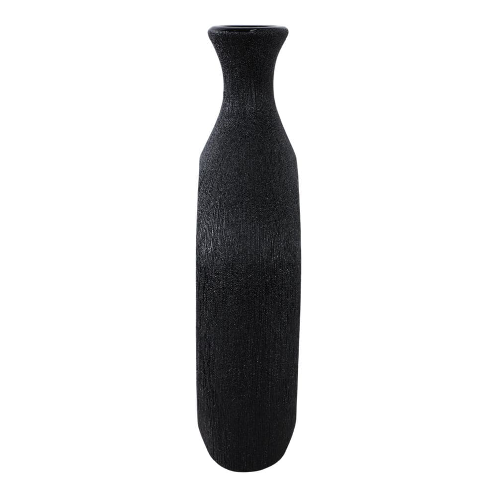 Black Ceramic Beaded Oval Vase with Cut-Out Design