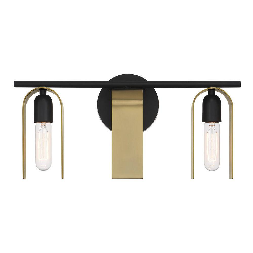 U Turn 3-Light Matte Black Vanity Light with Brushed Gold Shades