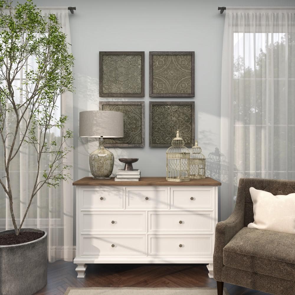Cream Metal Birdcage Set with Floral Embossed Design, 21" and 18"