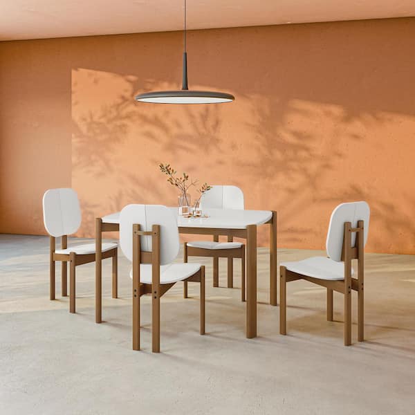 Gales 5-Piece Mid-Century Modern Rectangle Matte White MDF Wood Top Dining Room Set Seats 4