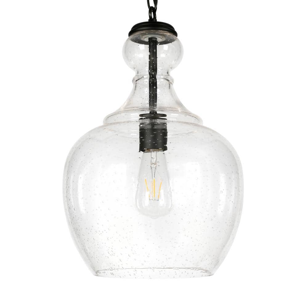 Westford Coastal Industrial 11" Brass & Seeded Glass Pendant