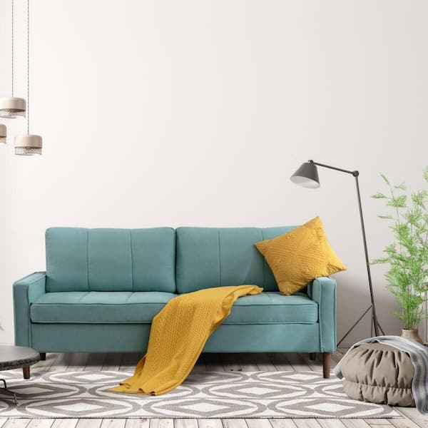 Bestier 68.5 in. Track Square Arm Linen Modern Square Love-seat Solid Wood Foot Sofa in. Blue