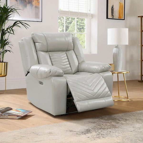 Lazzara Durant Gray Faux Leather Power Recliner with LED and