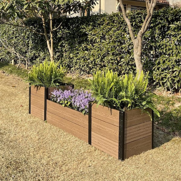 EverBloom 87 in. L x 21 in. W x 14/21 in. H Terraced Triple Garden Bed Composite Raised Bed