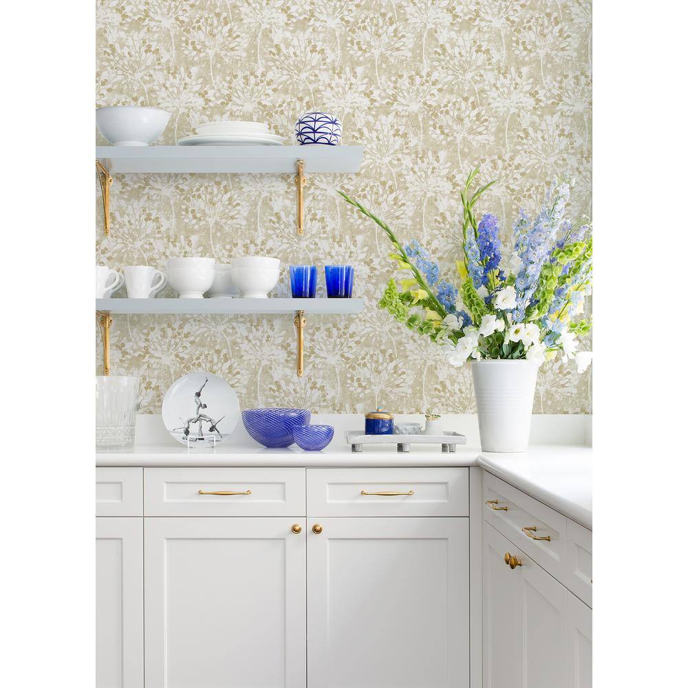 Dori Gold and White Painterly Floral Non-Woven Wallpaper
