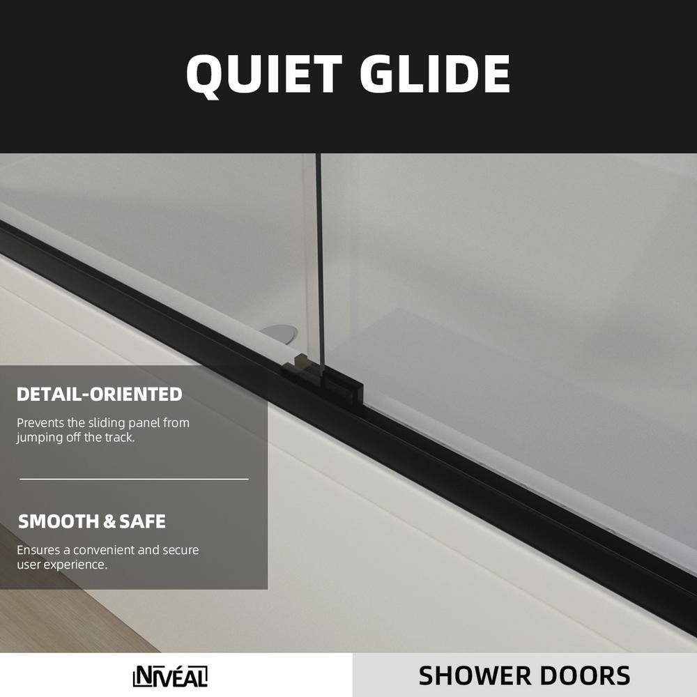 Matte Black Semi-Frameless Sliding Tub Door with Clear Tempered Glass
