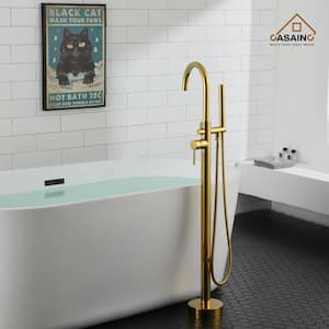 Single-Handle Floor Mounted Claw Foot Freestanding Tub Faucet in Titanium Gold