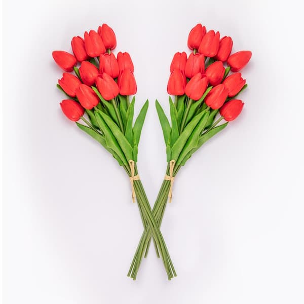Bindle & Brass 13.5 in. Red Artificial Tulip Stems (Set of 24)