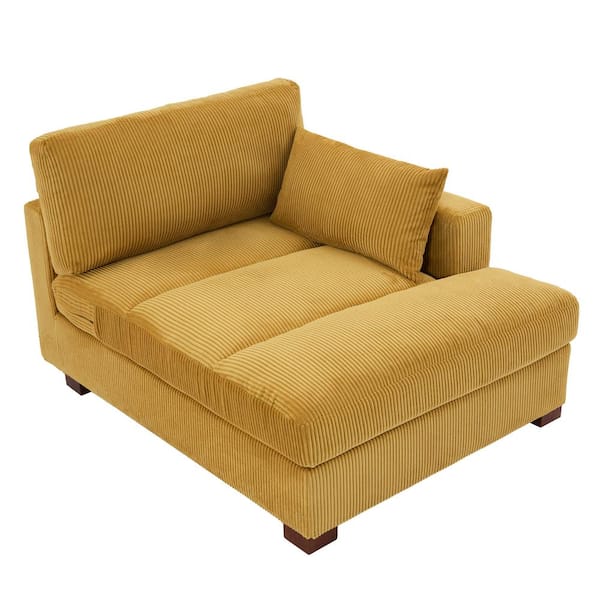 Uixe Modern Right Arm Facing Orange Corduroy Polyester Upholstered Tufted Chaise Lounge with Wood Frame and 1-Pillow