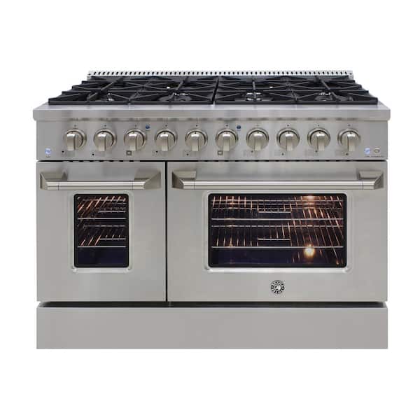 Brama 48 in. Double Oven 3.5 and 2 cu. ft. Gas Range in Stainless Steel