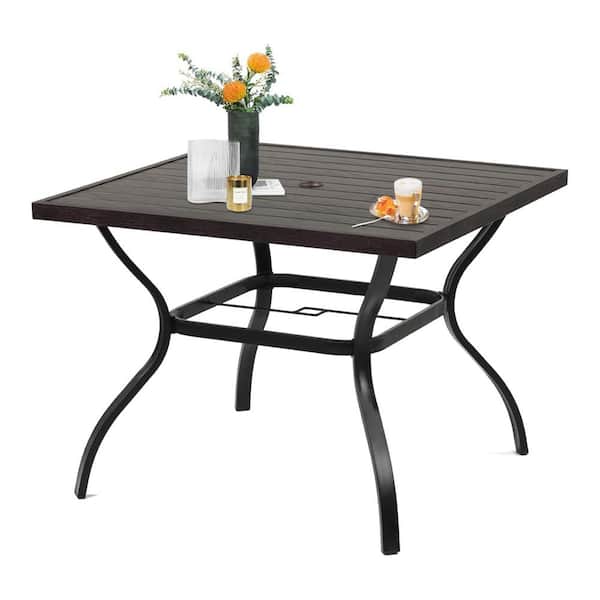 Unbranded 37 in. Square Wood-Like Metal Outdoor Dining Table with 1.57 inch Umbrella Hole