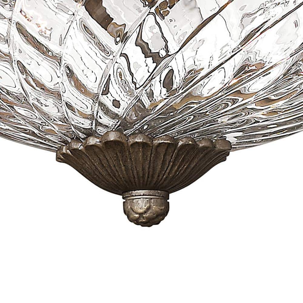 Pearl Bronze 3-Light Indoor/Outdoor Flush Mount with Clear Optic Glass
