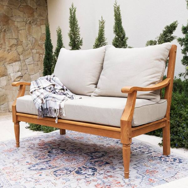 Cambridge Casual Holdom Teak Wood Outdoor Loveseat with Beige