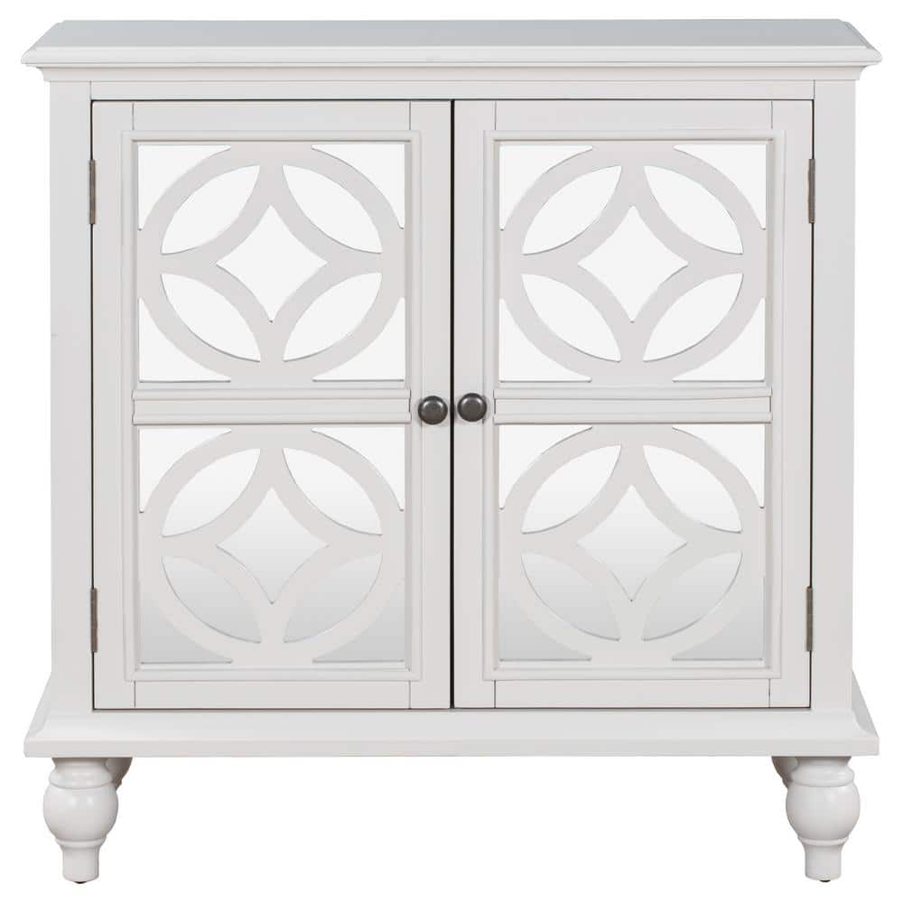 White Sideboard Storage Cabinet with Doors and Adjustable Shelf