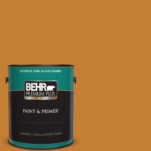 BEHR PREMIUM PLUS 1 gal. #S-H-290 Exotic Honey Semi-Gloss Enamel Exterior Paint & Primer