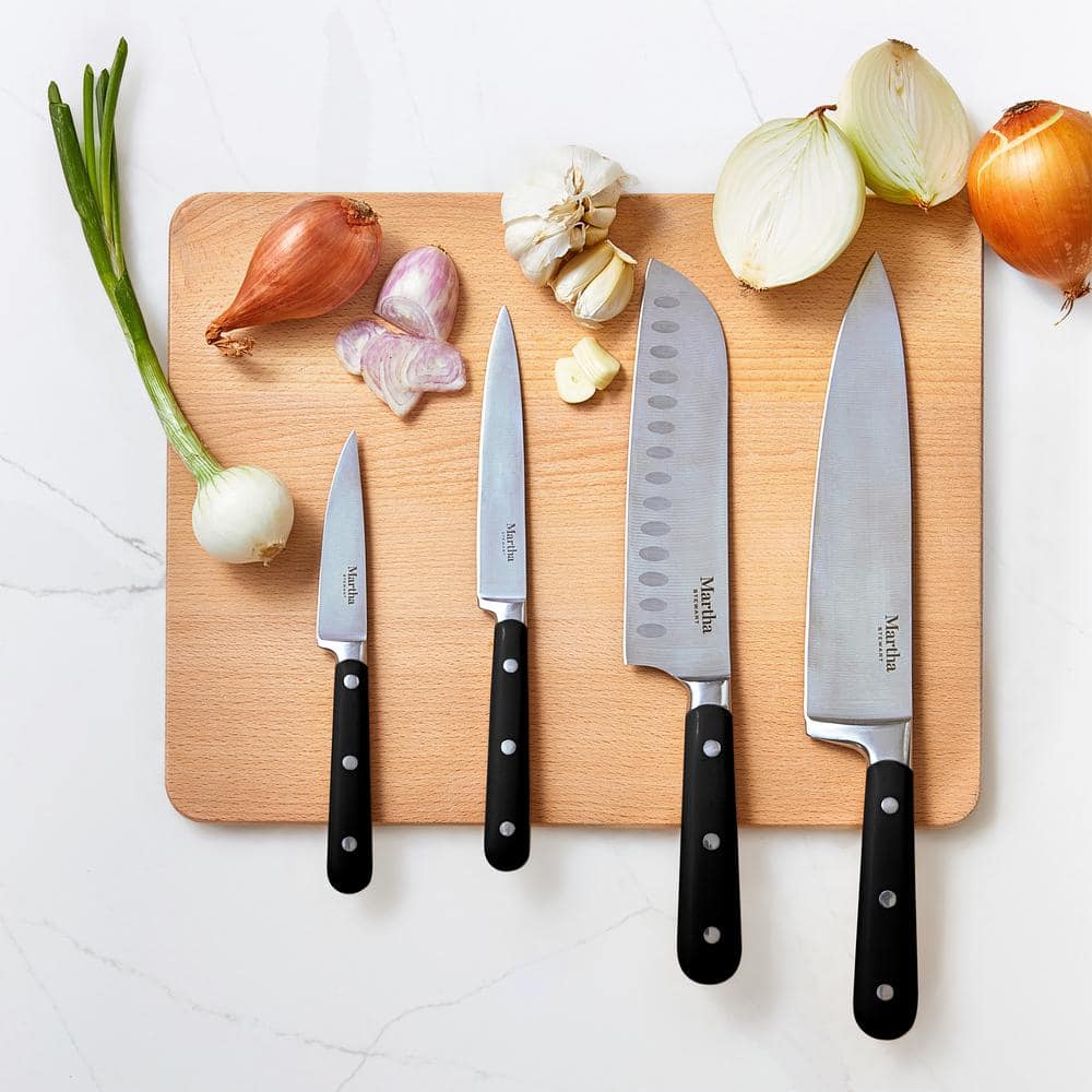 14-Piece Black Stainless Steel Knife Set with Acacia Block