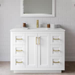 Miranda 42 in. W Single Bath Vanity in White with Cultured Marble Vanity Top in Light-Vein Carrara with White Basin